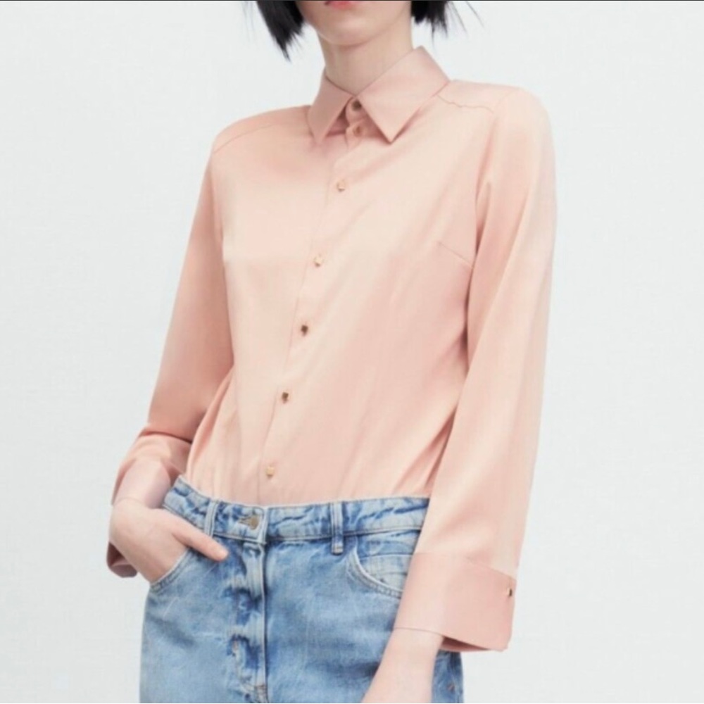 Zara Blush pink satin blouse top, small